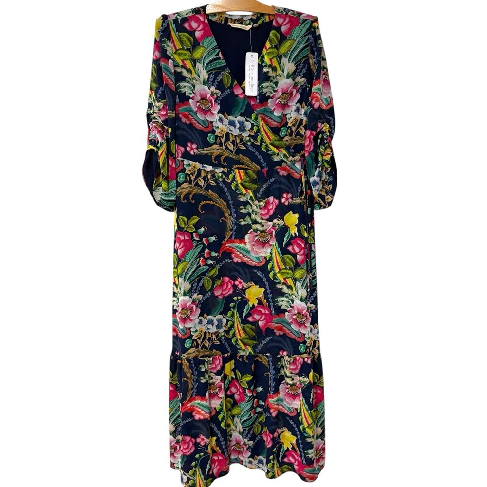 Soft Surroundings Maxi Dress Navy Paisley Floral Samantha 3/4 Sleeve NWT- Medium